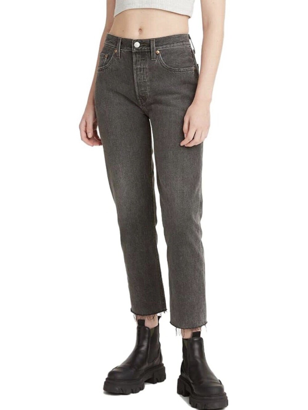Levi’s Women’s 501 Button Fly Crop Jeans Get Off My Cloud Black Size 29x26